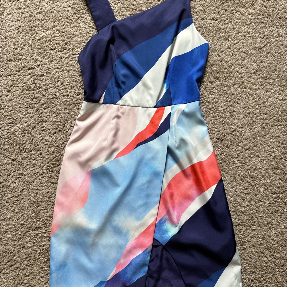 Finders Keepers One Shoulder Dress in Blue and Pink